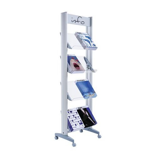 Présentoir mobile 4 tablettes pléxi 8 documents 24x32 coloris gris - Image principale