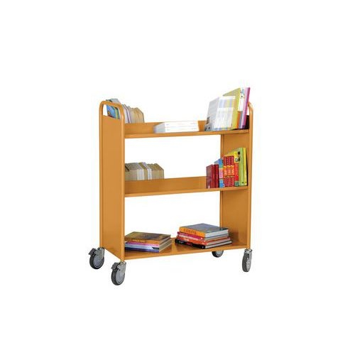 Chariot à livres double face,4 tablettes inclinées + 1 droite - orange RAL 2004 - Image 2