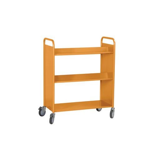 Chariot à livres double face,4 tablettes inclinées + 1 droite - orange RAL 2004 - Image 4