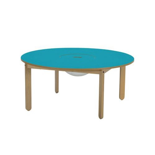 Table Lili ronde, plateau couleur avec bac, piétement bois hêtre - Image principale
