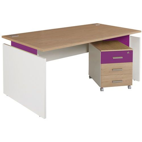 Pack bureau droit Linéo Chêne + caisson mobile Simmob - Image principale