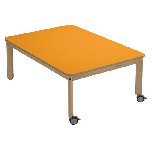 Table Lili roulettes piétement hêtre plateau rectangulaire couleur - Image principale