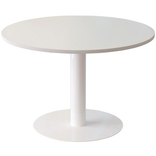 Table de réunion ronde Ø 115 cm Easy Office plateau Blanc pied blanc - Image principale