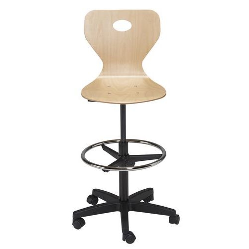 Chaise dessinateur Fidji piétement plastique coque bois - Image 2