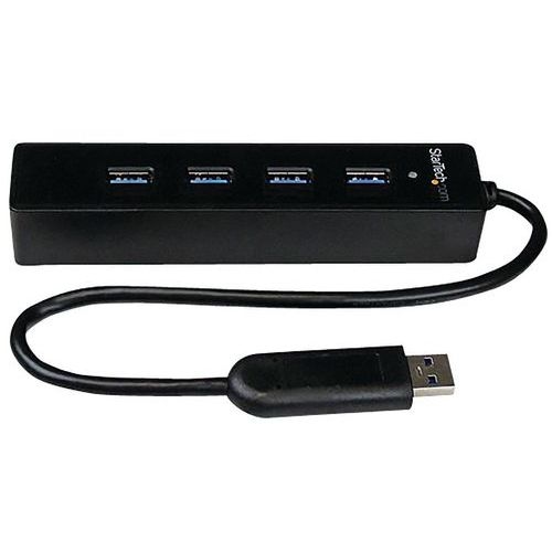 Hub USB 3.0 portable à 4 ports avec câble intégré - Noir - Image principale
