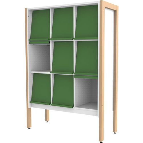 Présentoir 9 cases stockage structure bois volets bleu RAL5012 Ellipse enfant - Image 2
