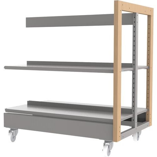 Rayonnage double face sur roulettes structure bois/métal Ellipse- Manutan Expert - Image principale
