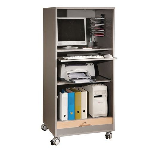 Armoire multimédia mobile à rideaux coloris alu/hêtre - Image principale