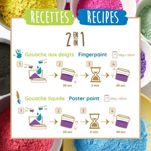 Set 10 sachets 180g gouache poudre - assorties +2 cuillères - Image 10