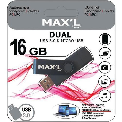 Clé Duals USB 3.0 + micro USB OTG 16Go - Max'L - Image 3