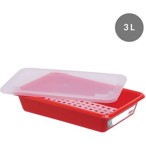 Bac plat HACCP avec couvercle et grille - GILAC, Coloris : Rouge - Image 3
