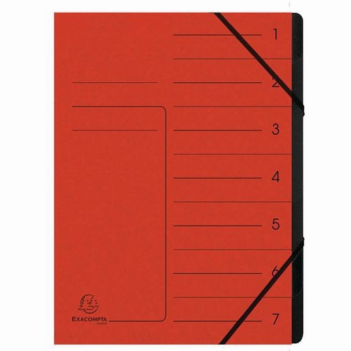 Lot de 10 Trieur agrafé avec élastiques int. noir 7 compart. A4 Rouge - Image principale