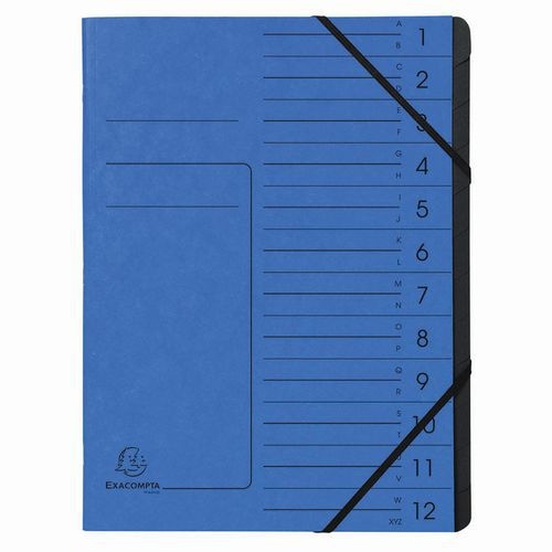 Lot de 10 Trieur agrafé avec élastiques int. noir 12 compart. A4 Bleu - Image principale