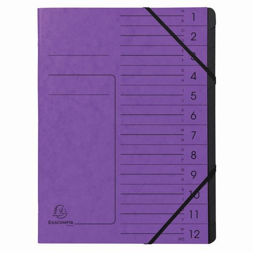 10 Trieur agrafé avec élastiques int. noir 12 compart. A4 Violet - Image principale