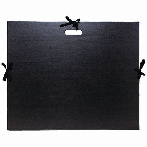 Carton à dessin kraft noir vernis avec rubans et poignée - Image principale