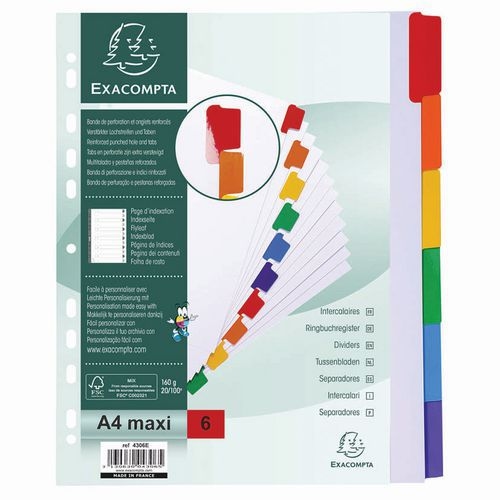 Lot de 20 Intercalaires carte blanche 160g - 6 positions - A4+-Blanc - Image 5