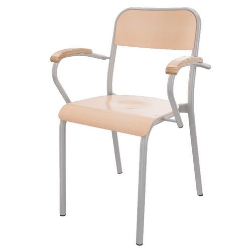Fauteuil Trévise 4 pieds accotoirs hêtre - rouge  Ral 3000 - Image 4