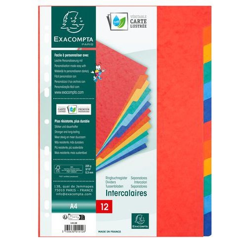 Jeu 12 intercalaires carte lustrée A4. - Image principale