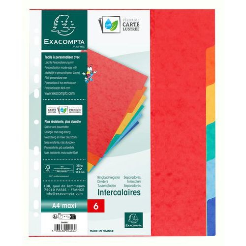 Jeu 6 intercalaires maxi carte lustrée A4+ 26 x 32 cm - Image principale