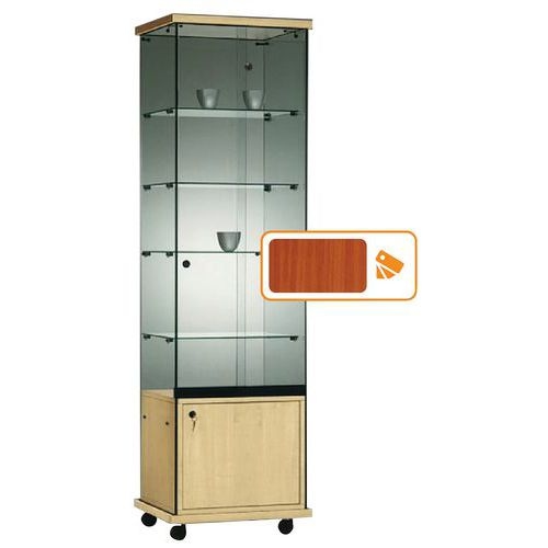Vitrine Easy E5 - Avec armoire basse et éclairage socle Merisier - Image principale