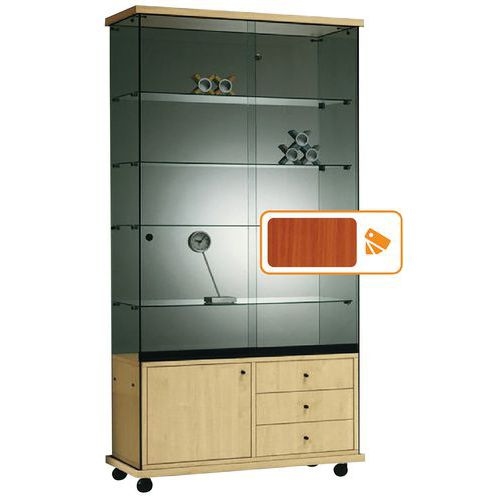 Vitrine Easy E6 - Avec armoire basse et éclairage socle Merisier - Image 4