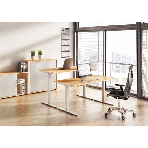 Bureau droit hauteur réglable électrique Evol 160x80 cm Plateau Hêtre - Image 2