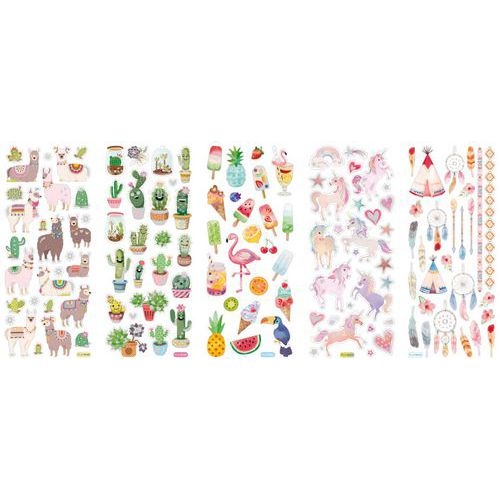 Ensemble 5 feuilles de stickers thèmes variés humoristique - Image principale