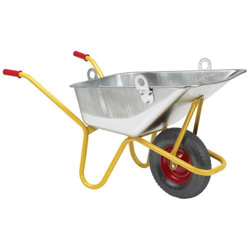 Brouette pour béton avec anneaux de levage 110 L/250 kg jaune - Roues increvables - Image principale
