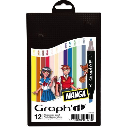 Set de 12 marqueurs à l'alcool Graph'it double pointe en couleurs assorties - Image principale