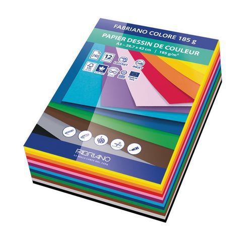 Feuilles papier Dessin Couleur 185g - 12 couleurs - Fabriano - Image principale