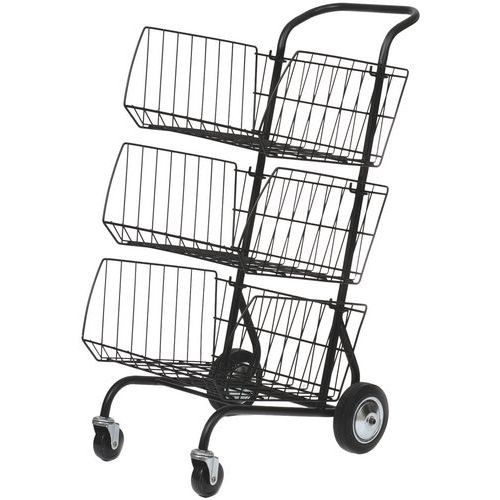 Chariot à courrier à roulettes avec 3 paniers amovibles - Image principale