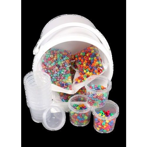 Seau 3000 perles plastique gros trous diam. 9mm + 10 pots de rangement vides - Image principale