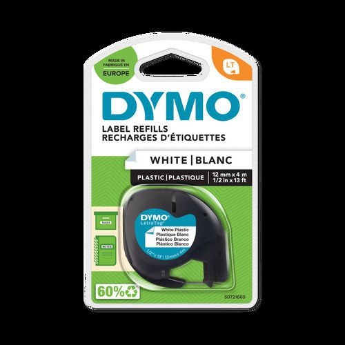 Ruban DYMO pour étiqueteuses LetraTag, plastique 12mmx4m - noir/blanc - Image principale