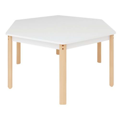 Table Ergo hexagonale T0 - blanc/hêtre - Image principale