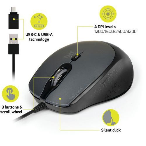 Souris Pro filaire silencieuse noire - Port connect - Image 4