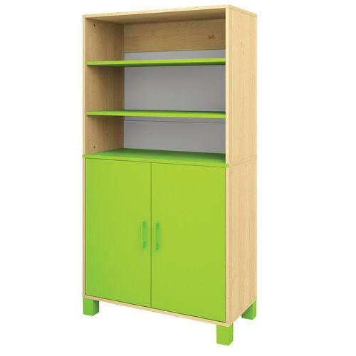 Bibliothèque Confetti avec pieds - étagères et 2 portes pleines bouleau/vert - Image principale