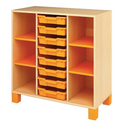Meuble bas Confetti avec pieds et 8 bacs bouleau/orange - Image principale