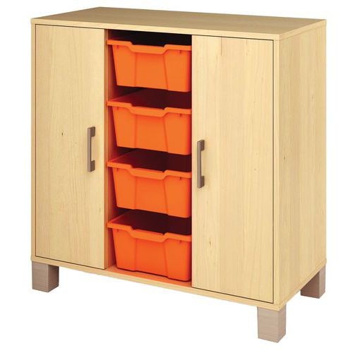 Meuble bas Confetti avec pieds - 4 bacs et portes bouleau/bouleau - Image principale