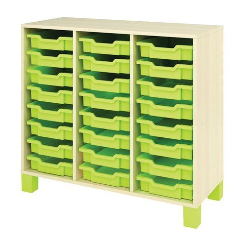 Meuble droit Confetti avec pieds et 24 bacs bouleau/vert - Image principale