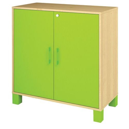 Armoire basse Confetti avec pieds 2 portes à clé bouleau/vert - Image principale