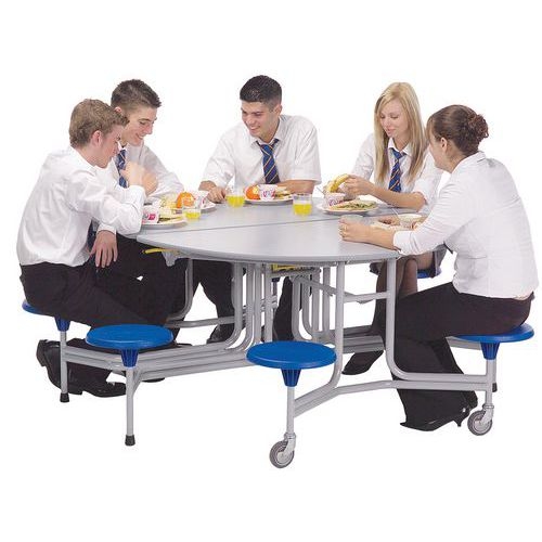 Table mobile ovale Solution  4 bancs 8 assises L153cm T3 Erable/vert olive - Image 5