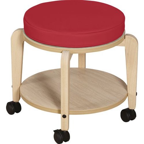 Tabouret adulte Lili T3 assise bois/coussin corail - Image principale