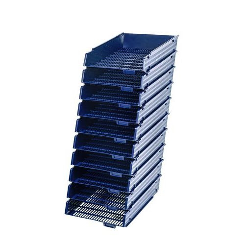 Corbeille à courrier ajourée antichoc souple, dim. 34x25x6,5 cm (Ensemble de 10) - Bleu - Image principale