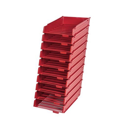 Corbeille à courrier ajourée antichoc souple, dim. 34x25x6,5 cm (Ensemble de 10) - Rouge - Image principale