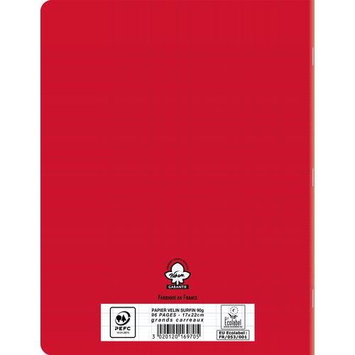 Cahier polypropylène 90g 96 pages seyes 17x22 cm  - rouge - Image 3
