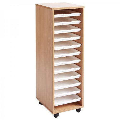 Colonne haute MobiNathan 12 plateaux blancs - Teinte hêtre - Image principale