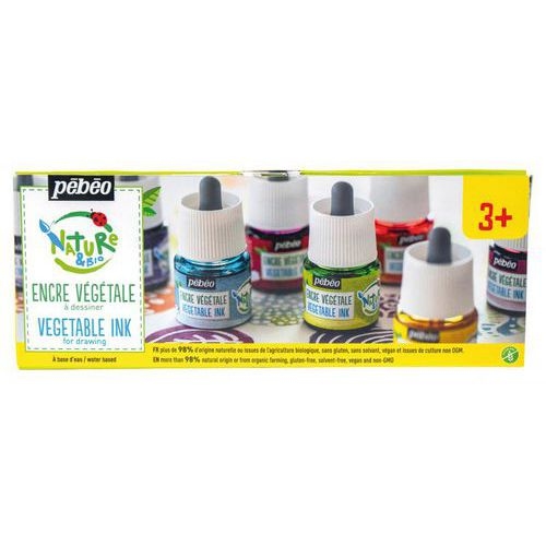 Set 5 flacons encre à dessiner végétale avec pipette 45 ml - Image principale