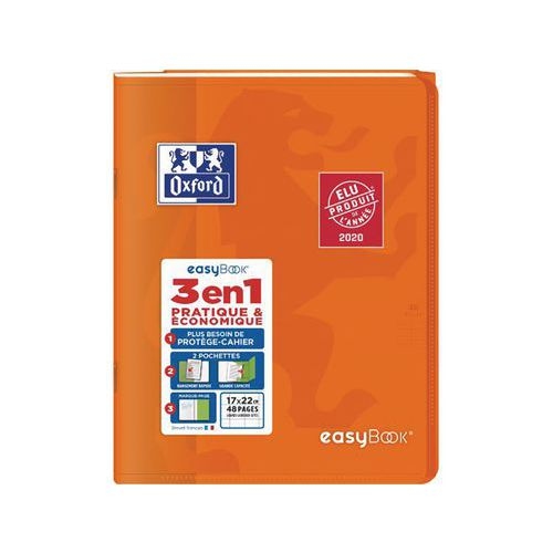 OXFORD Cahier EasyBook 17x22cm Grands Carreaux Seyès 48 Pages Agrafées Couverture Polypro Coloris Assortis - Image principale