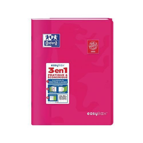 OXFORD Cahier EasyBook 24x32cm Grands Carreaux Seyès 96 Pages Agrafées Couverture Polypro Rose - Image principale