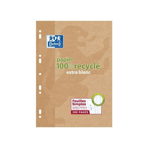 OXFORD Feuilles Simples A4 Grands Carreaux Seyès 200 Pages Recyclées Etui Cartonné Beige - Image principale